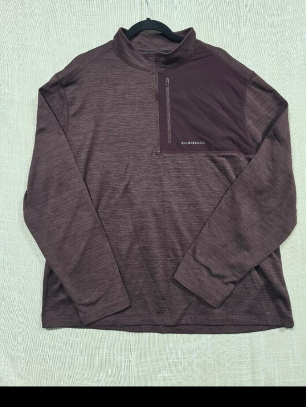 G.H. Bass & Co. Men's XL Quarter-Zip Fleece Pullover Jacket Burgundy Chest Pocke